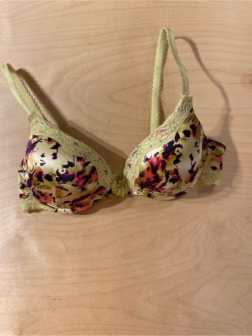 Ambrielle Yellow Floral Lace Trim Push-Up Bra 38B (SJ)